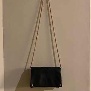 Street level cross body black leather gold chain bag